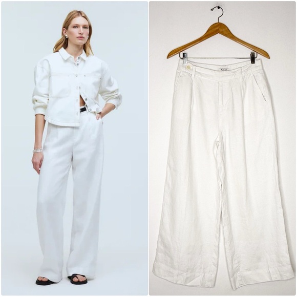 Madewell The Petite Harlow Wide-Leg Pant – 100% Linen – White – Size 4P - Picture 1 of 8